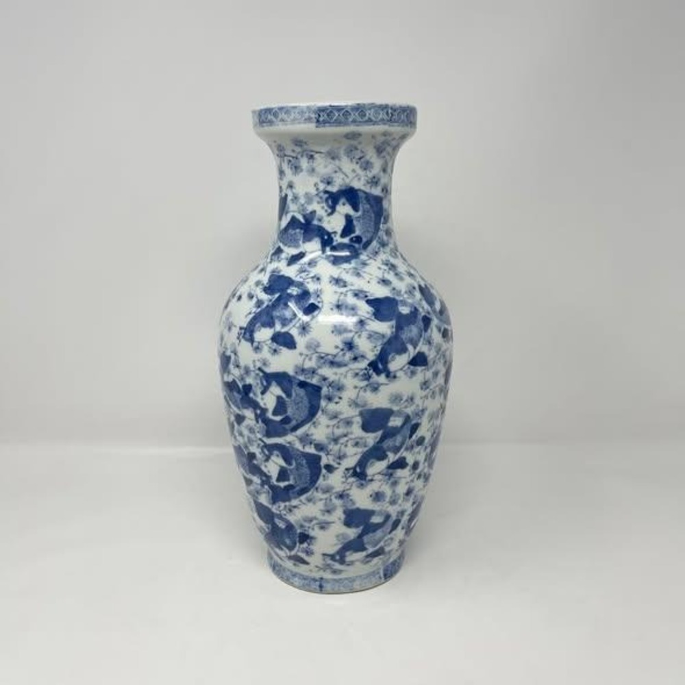 VTG Chinoiserie Porcelain Koi Fish Vase Blue And White 13" Tall China - Picture 5 of 9